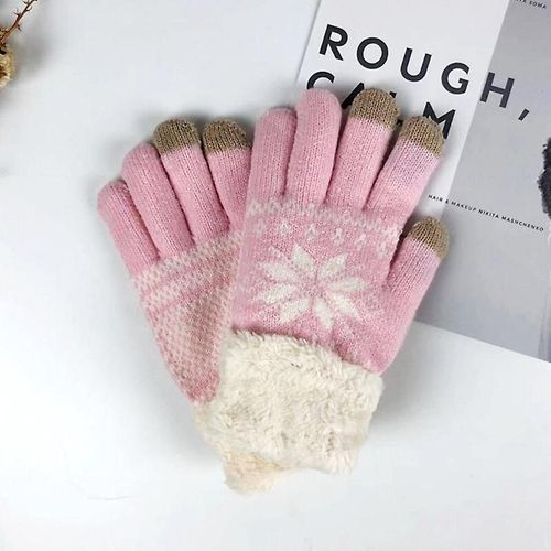 Gants D'impression De Flocon De Neige De Mode Créative Gants Tricotés Pour Écran Tactile De Téléphone Portable Gants D'hiver Épais Et Chauds Pour Adultes Hommes Femmes Taille Unique Style Épais-Rose