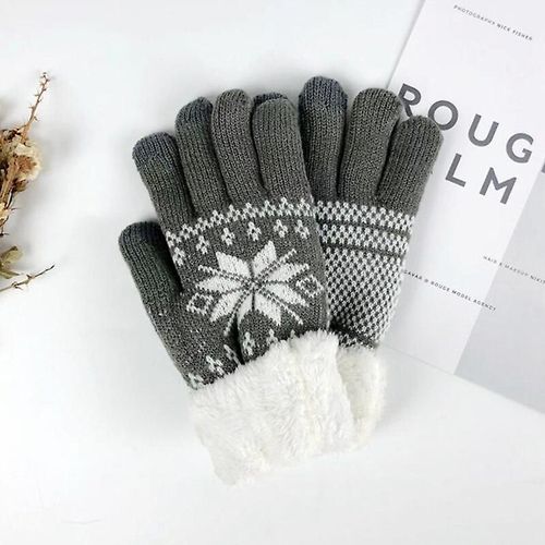 Gants D'impression De Flocon De Neige De Mode Créative Gants Tricotés Pour Écran Tactile De Téléphone Portable Gants D'hiver Épais Et Chauds Pour Adultes Hommes Femmes Taille Unique Style Épais-Gris