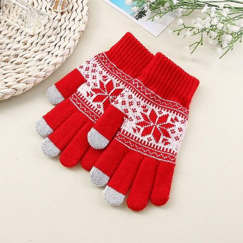 Gants D'impression De Flocon De Neige De Mode Créative Gants Tricotés Pour Écran Tactile De Téléphone Portable Gants D'hiver Épais Et Chauds Pour Adultes Hommes Femmes Taille Unique Rouge