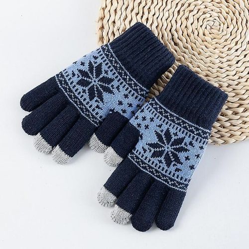 Gants D'impression De Flocon De Neige De Mode Créative Gants Tricotés Pour Écran Tactile De Téléphone Portable Gants D'hiver Épais Et Chauds Pour Adultes Hommes Femmes Taille Unique Bleu Marine