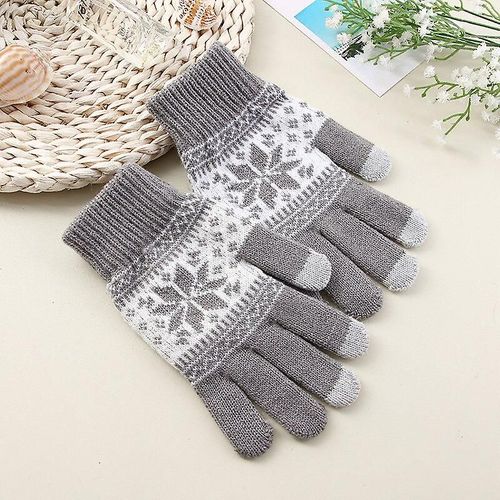 Gants D'impression De Flocon De Neige De Mode Créative Gants Tricotés Pour Écran Tactile De Téléphone Portable Gants D'hiver Épais Et Chauds Pour Adultes Hommes Femmes Taille Unique Gris