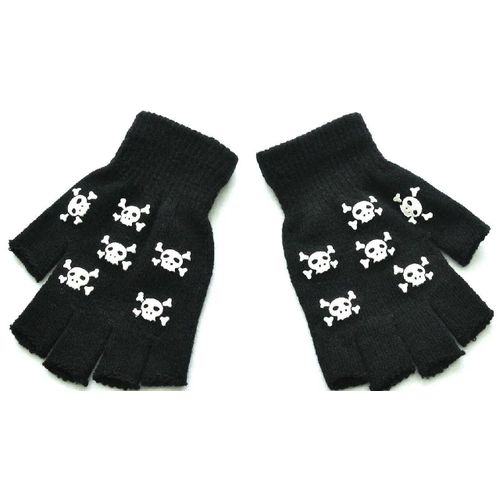 Gants Sans Doigts Tricotés Chauds Pour Adultes, Demi-Doigt, Tête De Squelette Humain, Imprimé, Cyclisme, Gants De Poignet Antidérapants, Taille Unique, Petit Crâne