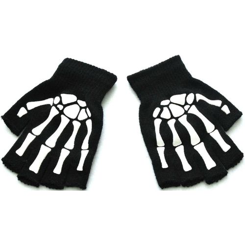 Gants Sans Doigts Tricotés Chauds Pour Adultes, Demi-Doigt, Tête De Squelette Humain, Imprimé, Cyclisme, Gants De Poignet Antidérapants, Taille Unique, Griffe D'os De La Main