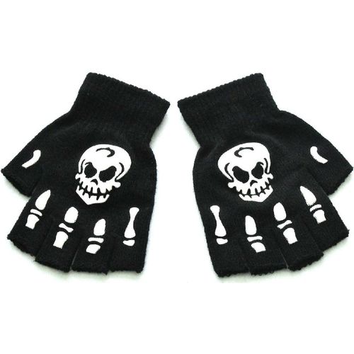 Gants Sans Doigts Tricotés Chauds Pour Adultes, Demi-Doigt, Tête De Squelette Humain, Imprimé, Cyclisme, Gants De Poignet Antidérapants, Taille Unique, Grand Crâne