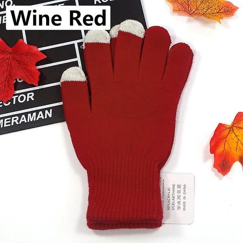 Gants De Poignet D'hiver Unisexes Pour Femmes Et Hommes, Mitaines Chaudes, Couleur Unie, En Coton, Pour Smartphones, Gants De Conduite, Taille Unique, Rouge Vent