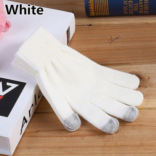 Gants De Poignet D'hiver Unisexes Pour Femmes Et Hommes, Mitaines Chaudes, Couleur Unie, En Coton, Pour Smartphone, Gants De Conduite, Taille Unique, Blanc