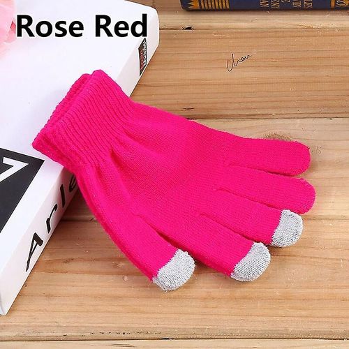 Gants De Poignet D'hiver Unisexes Pour Femmes Et Hommes, Mitaines Chaudes, Couleur Unie, En Coton, Pour Smartphones, Gants De Conduite, Taille Unique, Rose Rouge