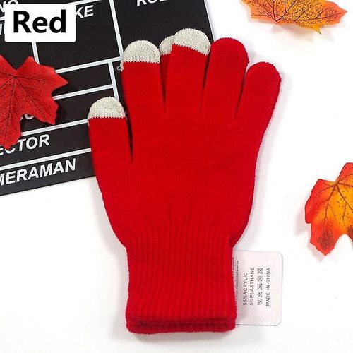 Gants De Poignet D'hiver Unisexes Pour Femmes Et Hommes, Mitaines Chaudes, Couleur Unie, En Coton, Pour Smartphones, Gants De Conduite, Taille Unique, Rouge