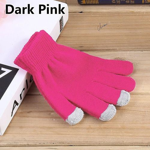 Gants De Poignet D'hiver Unisexes Pour Femmes Et Hommes, Mitaines Chaudes, Couleur Unie, En Coton, Pour Smartphones, Gants De Conduite, Taille Unique, Rose Foncé