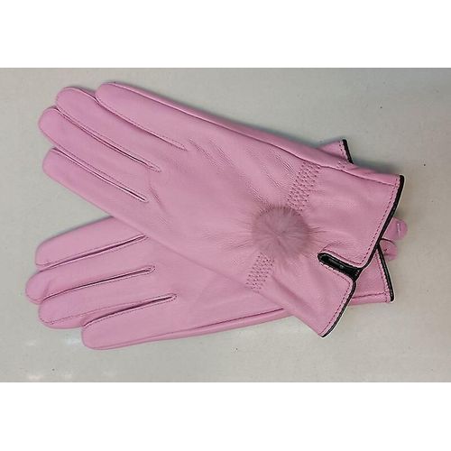 Gant En Cuir Véritable Femmes Chaud Mode Hiver Dames Gants Chauffe-Mains Avec Boule De Fourrure De Vison Naturelle Gant De Luxe Avec Doigt Taille Unique Rose