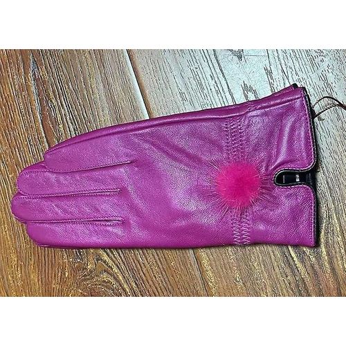 Gant En Cuir Véritable Femmes Chaud Mode Hiver Dames Gants Chauffe-Mains Avec Boule De Fourrure De Vison Naturel Gant De Luxe Avec Doigt Taille Unique Lavande