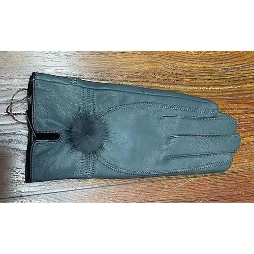 Gant En Cuir Véritable Femmes Chaud Mode Hiver Dames Gants Chauffe-Mains Avec Boule De Fourrure De Vison Naturelle Gant De Luxe Avec Doigt Taille Unique Gris
