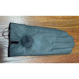 Gant En Cuir Véritable Femmes Chaud Mode Hiver Dames Gants Chauffe-Mains Avec Boule De Fourrure De Vison Naturelle Gant De Luxe Avec Doigt Taille Unique Gris