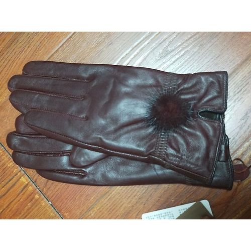 Gant En Cuir Véritable Femmes Chaud Mode Hiver Dames Gants Chauffe-Mains Avec Boule De Fourrure De Vison Naturelle Gant De Luxe Avec Doigt Taille Unique Chocolat