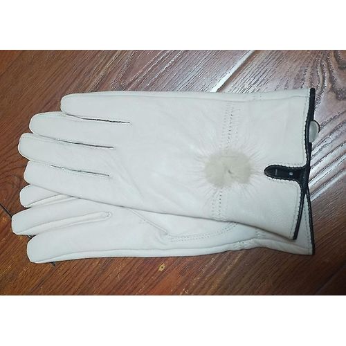 Gant En Cuir Véritable Femmes Chaud Mode Hiver Dames Gants Chauffe-Mains Avec Boule De Fourrure De Vison Naturelle Gant De Luxe Avec Doigt Taille Unique Beige