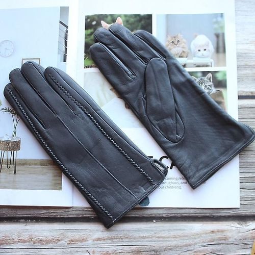 Gants En Cuir Pour Femmes, Couleur Courte En Peau De Mouton Rayée, Doublure En Velours, Gants D'hiver Pour Le Froid Et Le Chaud, 8 Gris Foncé, Nouvelle Collection