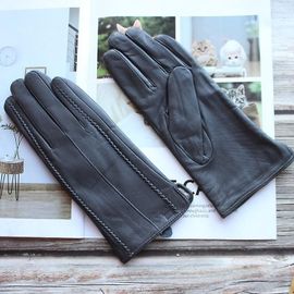 Gants En Cuir Pour Femmes, Couleur Courte En Peau De Mouton Rayée, Doublure En Velours, Gants D'hiver Pour Le Froid Et Le Chaud, 8 Gris Foncé, Nouvelle Collection