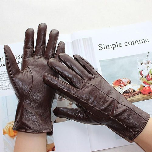 Gants En Cuir Pour Femmes, Couleur Courte En Peau De Mouton Rayée, Doublure En Velours, Gants D'hiver Pour Le Froid Et Le Chaud, Marron Foncé, 6.5, Nouvelle Collection