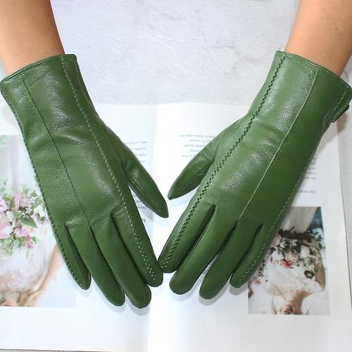 Gants En Cuir Pour Femmes, Couleur Courte En Peau De Mouton Rayée, Doublure En Velours, Gants D'hiver Pour Le Froid Et Le Chaud, Gris Clair, 8.5, Nouvelle Collection