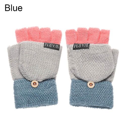 Gants D'hiver En Laine Épais Et Chauds, Tricotés, Sans Doigts, Flexibles, Avec Doigts Exposés, Mitaines Épaisses Pour Hommes Et Femmes, Taille Unique, Bleu-Style1