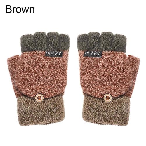 Gants D'hiver En Laine Épais Et Chauds, Tricotés, Sans Doigts, Flexibles, Avec Doigts Exposés, Mitaines Épaisses Pour Hommes Et Femmes, Taille Unique, Marron-Style1