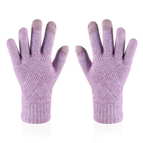 Femme Hiver Chaud Tricoté Doigt Complet Gants Hommes Solide Laine Écran Tactile Mitaines Femmes Épais Chaud Cyclisme Conduite Gants Taille Unique Violet Clair