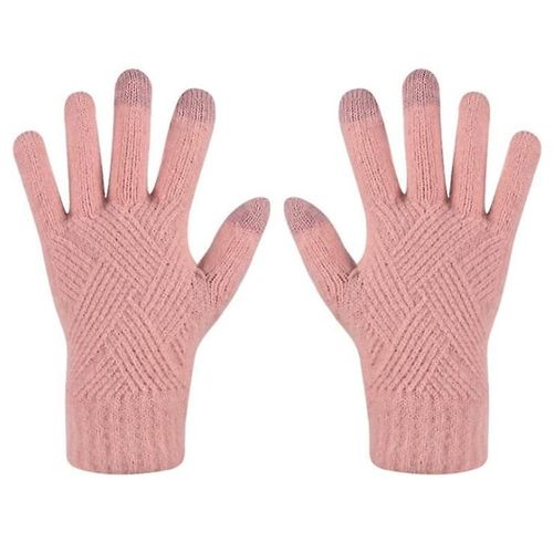 Femme Hiver Chaud Tricoté Doigt Complet Gants Hommes Solide Laine Écran Tactile Mitaines Femmes Épais Chaud Cyclisme Conduite Gants Taille Unique Rose Clair
