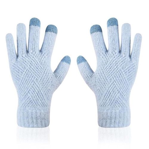 Femme Hiver Chaud Tricoté Doigt Complet Gants Hommes Solide Laine Écran Tactile Mitaines Femmes Épais Chaud Cyclisme Conduite Gants Taille Unique Bleu Clair