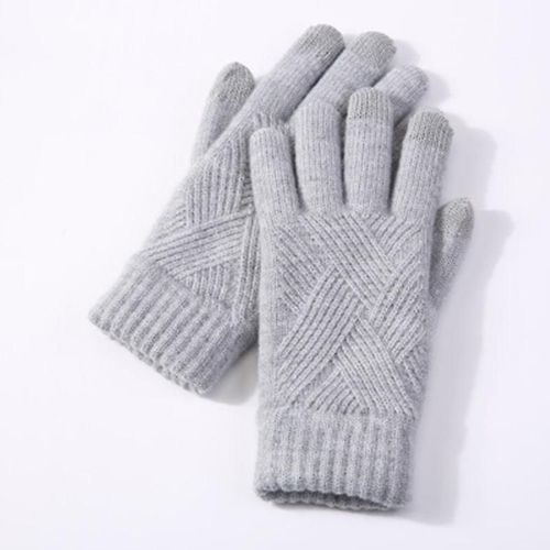Femme Hiver Chaud Tricoté Doigt Complet Gants Hommes Solide Laine Écran Tactile Mitaines Femmes Épais Chaud Cyclisme Conduite Gants Taille Unique Gris