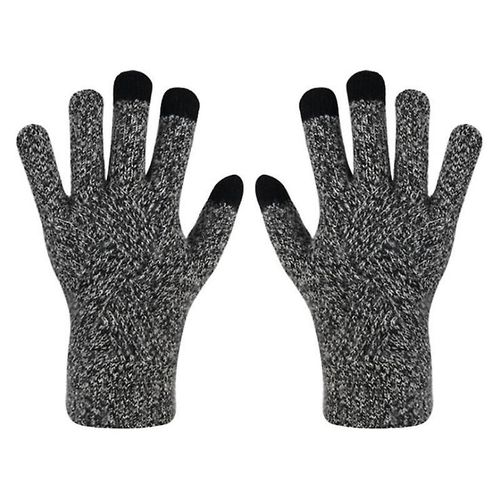 Femme Hiver Chaud Tricoté Doigt Complet Gants Hommes Solide Laine Écran Tactile Mitaines Femmes Épais Chaud Cyclisme Conduite Gants Taille Unique Noir Gris