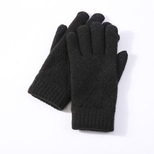 Femme Hiver Chaud Tricoté Doigt Complet Gants Hommes Solide Laine Écran Tactile Mitaines Femmes Épais Chaud Cyclisme Conduite Gants Taille Unique Noir