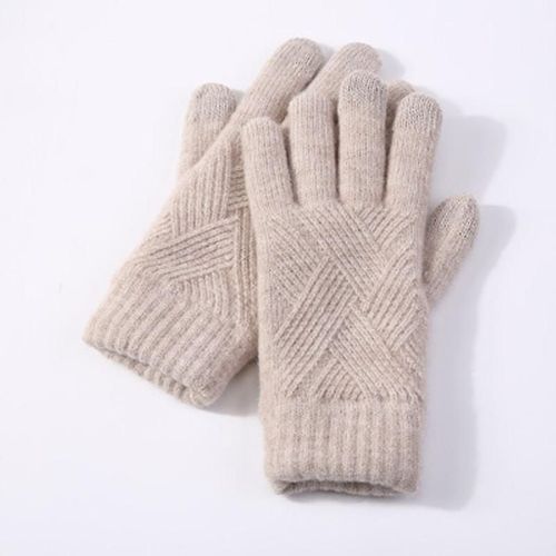 Femme Hiver Chaud Tricoté Doigt Complet Gants Hommes Solide Laine Écran Tactile Mitaines Femmes Épais Chaud Cyclisme Conduite Gants Taille Unique Beige