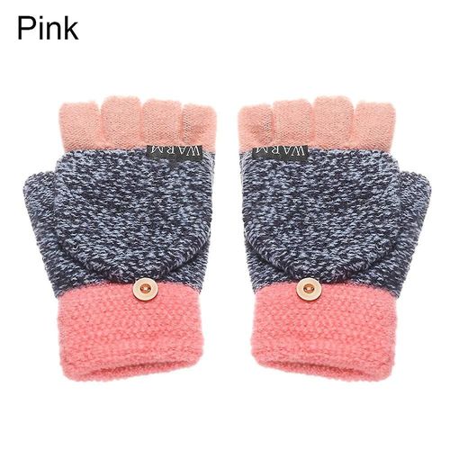 Gants D'hiver En Laine Épais Et Chauds, Tricotés, Sans Doigts, Flexibles, Avec Doigts Exposés, Mitaines Épaisses Pour Hommes Et Femmes, Taille Unique, Rose-Style1