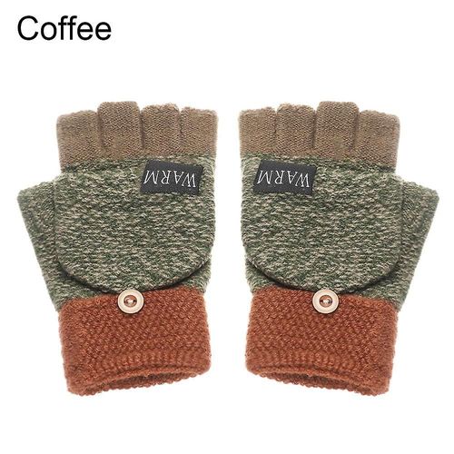 Gants De Laine Épaississants Chauds D'hiver Tricotés Sans Doigts Flexibles Mitaines Épaisses À Doigts Exposés Pour Hommes Femmes Taille Unique Café-Style1