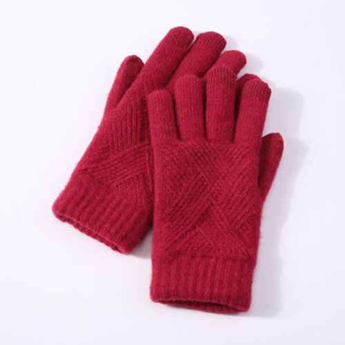 Femme Hiver Chaud Tricoté Doigt Complet Gants Hommes Solide Laine Écran Tactile Mitaines Femmes Épais Chaud Cyclisme Conduite Gants Taille Unique Rouge