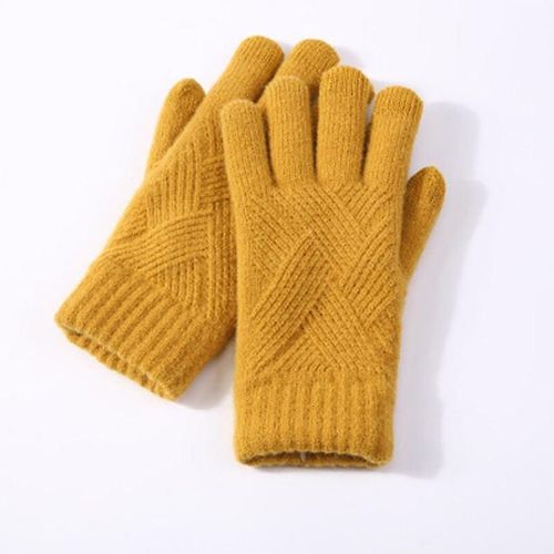 Femme Hiver Chaud Tricoté Doigt Complet Gants Hommes Solide Laine Écran Tactile Mitaines Femmes Épais Chaud Cyclisme Conduite Gants Taille Unique Jaune