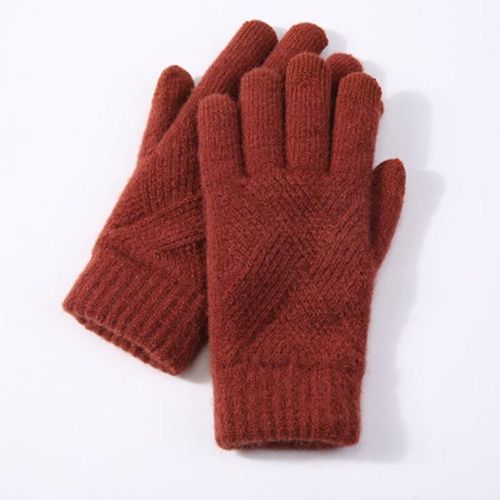Femme Hiver Chaud Tricoté Doigt Complet Gants Hommes Solide Laine Écran Tactile Mitaines Femmes Épais Chaud Cyclisme Conduite Gants Taille Unique Vin Rouge