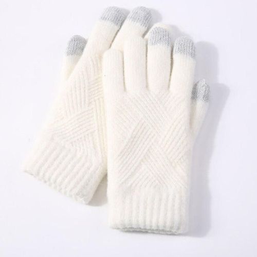 Femme Hiver Chaud Tricoté Doigt Complet Gants Hommes Solide Laine Écran Tactile Mitaines Femmes Épais Chaud Cyclisme Conduite Gants Taille Unique Blanc