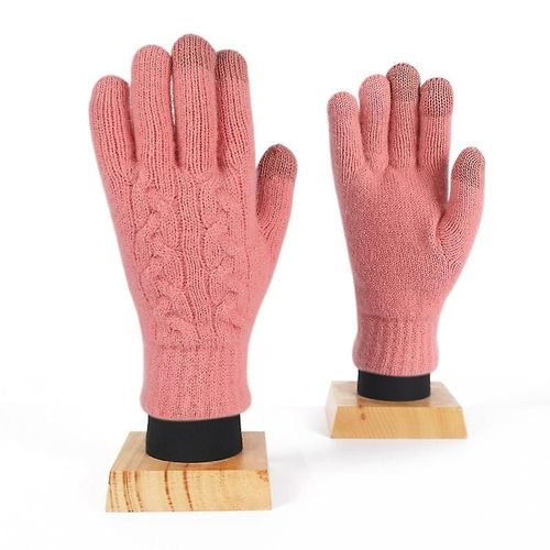 Femme Hiver Chaud Tricoté Doigt Complet Gants Hommes Solide Laine Écran Tactile Mitaines Femmes Épais Chaud Cyclisme Conduite Gants Taille Unique S128 Rose