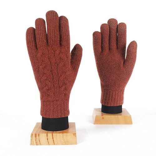Femme Hiver Chaud Tricoté Doigt Complet Gants Hommes Solide Laine Écran Tactile Mitaines Femmes Épais Chaud Cyclisme Conduite Gants Taille Unique S128 Couleur Caramel