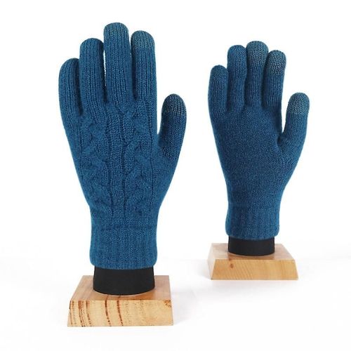 Femme Hiver Chaud Tricoté Doigt Complet Gants Hommes Solide Laine Écran Tactile Mitaines Femmes Épais Chaud Cyclisme Conduite Gants Taille Unique S128 Bleu