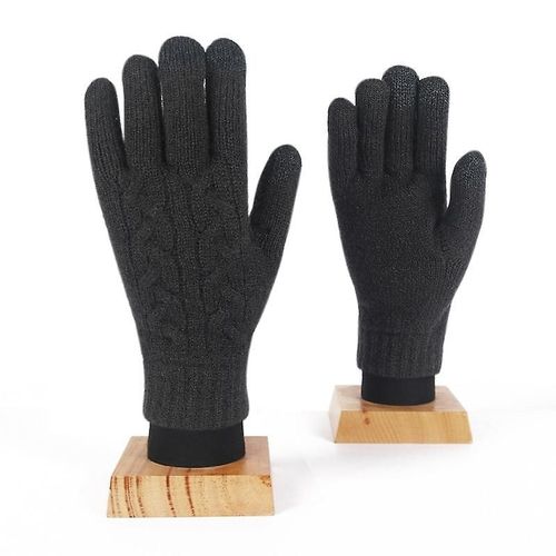 Femme Hiver Chaud Tricoté Doigt Complet Gants Hommes Solide Laine Écran Tactile Mitaines Femmes Épais Chaud Cyclisme Conduite Gants Taille Unique S128 Noir