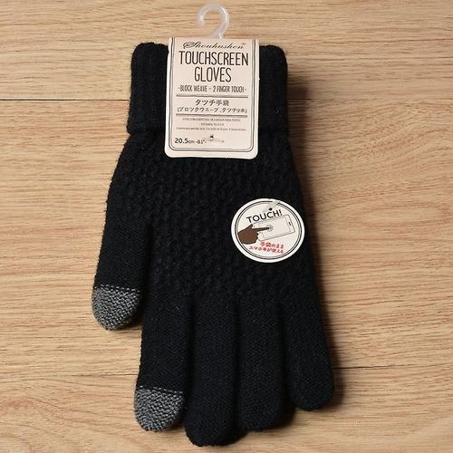 Gants D'hiver Pour Écran Tactile Femmes Hommes Mitaines En Tricot Extensible Chaud Imitation Laine Doigt Complet Femme Crochet Épaissir Taille Unique Noir
