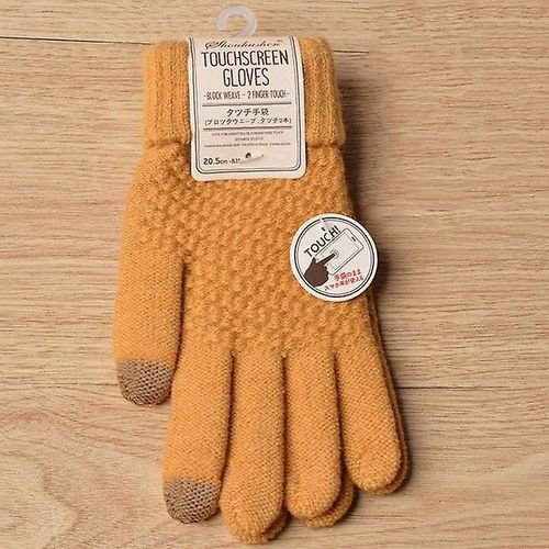 Gants D'hiver Pour Écran Tactile Femmes Hommes Mitaines En Tricot Extensible Chaud Imitation Laine Doigt Complet Femme Crochet Épaissir Taille Unique Jaune