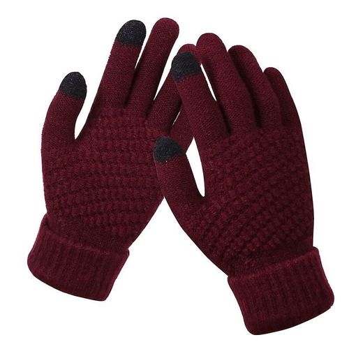 Gants D'hiver Pour Écran Tactile Pour Femmes Et Hommes, Mitaines Tricotées Chaudes Et Extensibles, Imitation Laine, Doigt Complet, Crochet Épais, Taille Unique, Vin