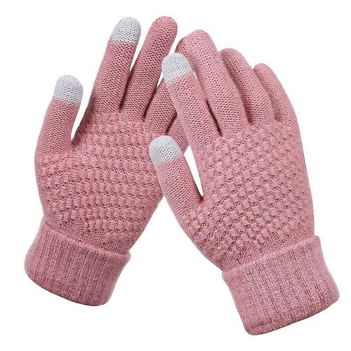Gants D'hiver Pour Écran Tactile, Mitaines Chaudes Et Extensibles En Tricot, Imitation Laine, Doigt Complet, Crochet Épais, Taille Unique, Rose