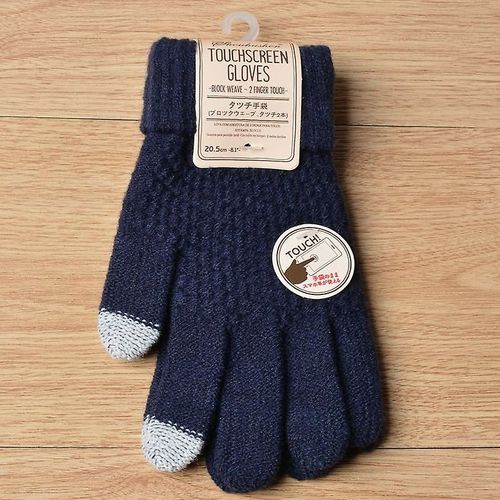 Gants D'hiver Pour Écran Tactile Femmes Hommes Mitaines En Tricot Extensible Chaud Imitation Laine Doigt Complet Femme Crochet Épaissir Taille Unique Bleu Marine