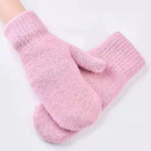 Gants D'hiver Pour Écran Tactile Femmes Hommes Mitaines En Tricot Extensible Chaud Imitation Laine Doigt Complet Femme Crochet Épaissir Taille Unique Plat Rose 1
