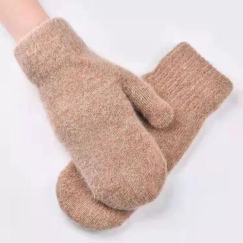 Gants D'hiver Pour Écran Tactile Femmes Hommes Mitaines En Tricot Extensible Chaud Imitation Laine Doigt Complet Femme Crochet Épaissir Taille Unique Plat Kaki