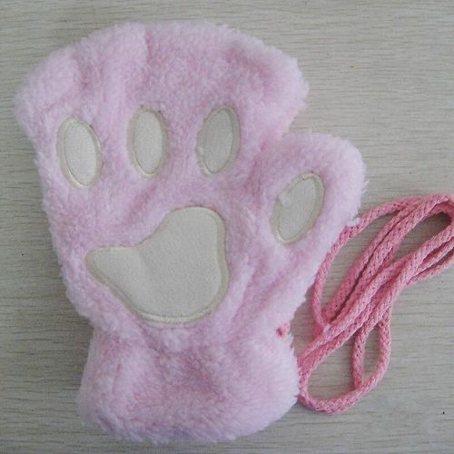 Gants De Panda En Peluche Doux Et Chauds, Mitaines À Demi-Doigts Pour Femmes, Hiver, Mignon Patte De Chat, Gants Moelleux, Cadeaux De Noël Pour Filles, Taille Unique, Rose